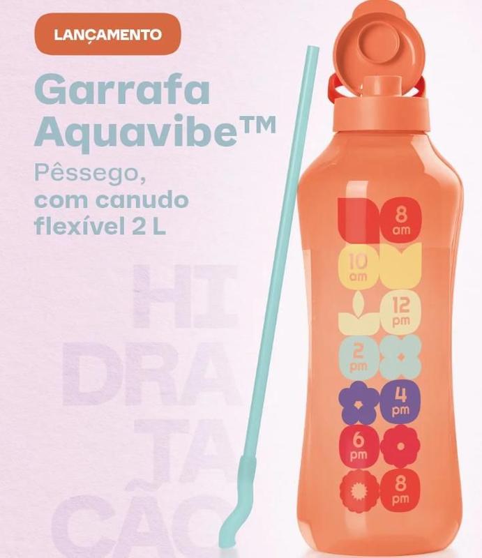 Eco Tupper 2 litros Aquavibe Pêssego/Laranja com canudo flexível